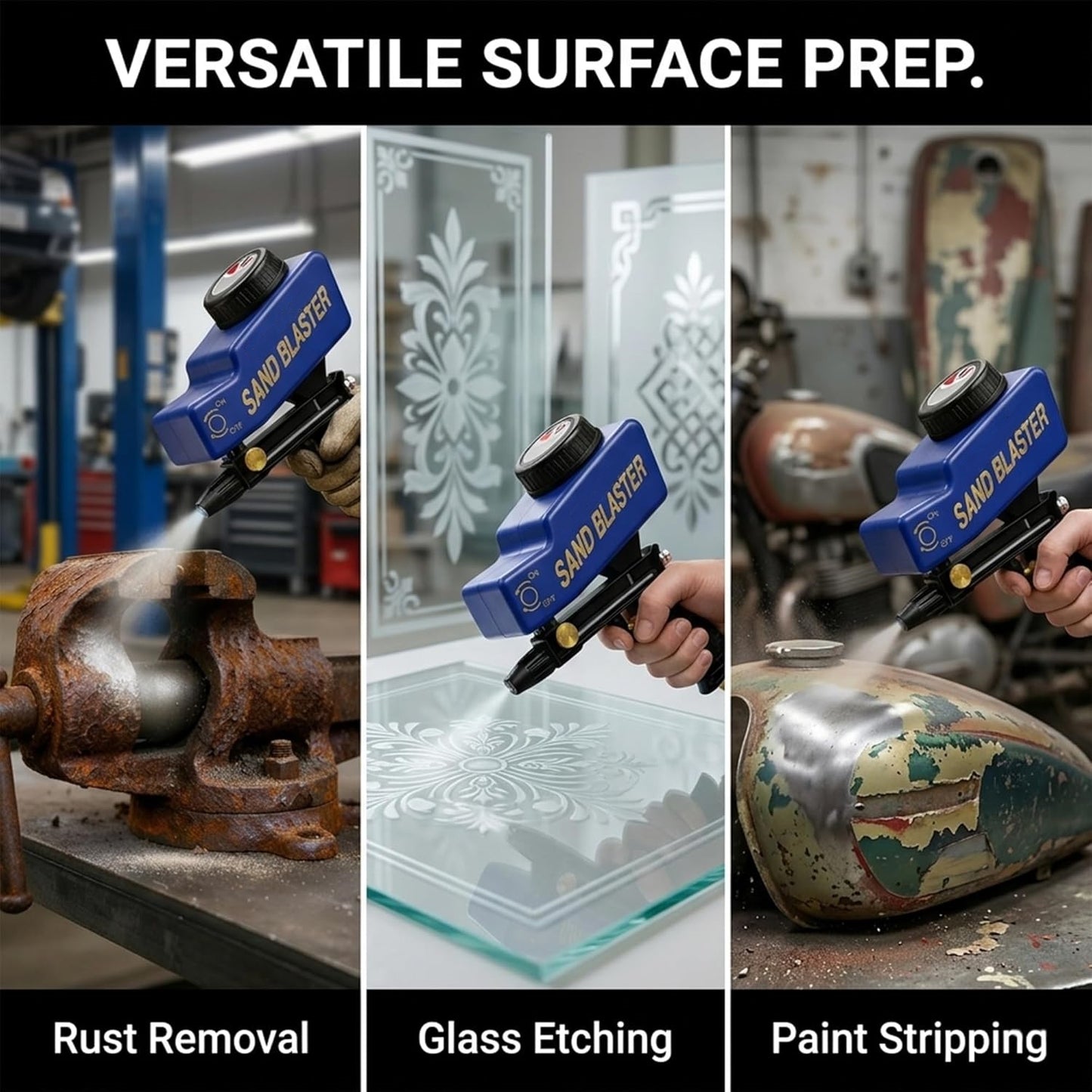 Wet and dry sandblasting machine, dry and wet sandblasting gun set