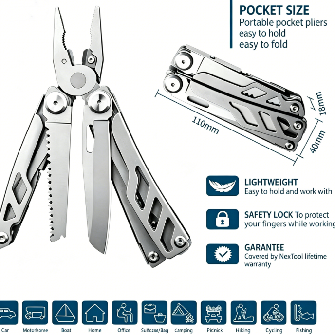 Stainless Steel Multi-Tool (14-in-1) – Premium Durability & Versatility
