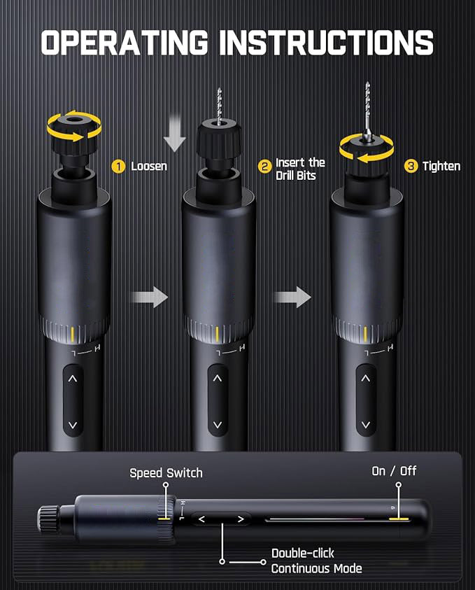 Electric/hand drill set, includes 20 drill bits and an 800mAh rechargeable battery