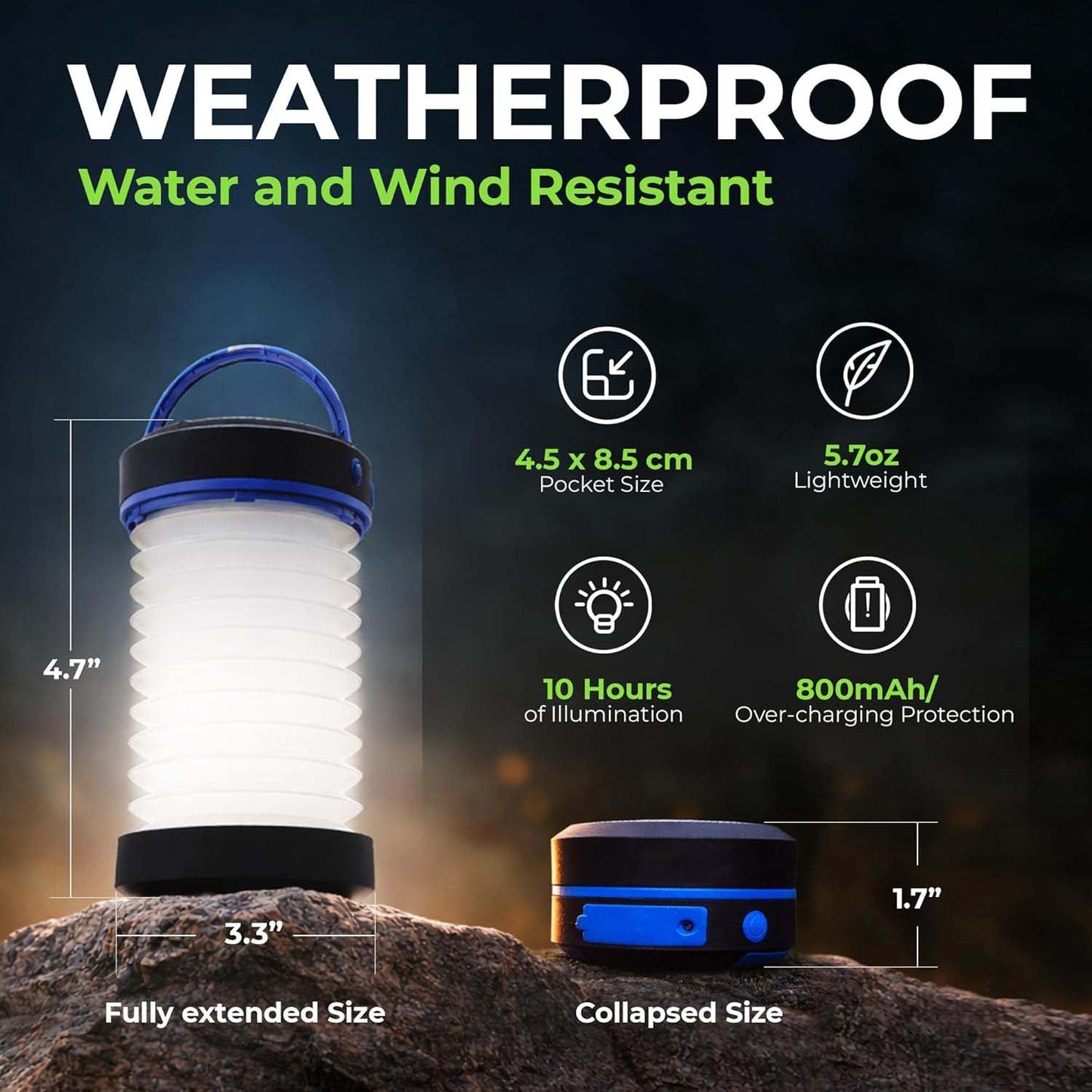 Outdoor Solar Lantern — Dual Charging (Solar/Plug-in) — Retractable LED Emergency Light