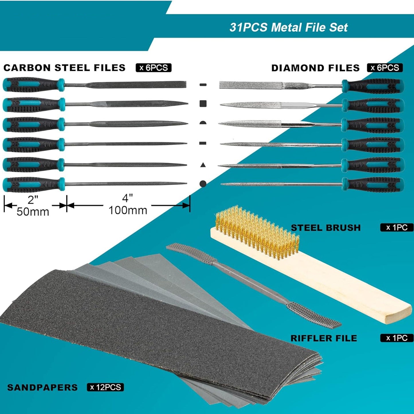 Metal File Set – 31 Pieces | Flat, Triangle, Half-Round, Round Files