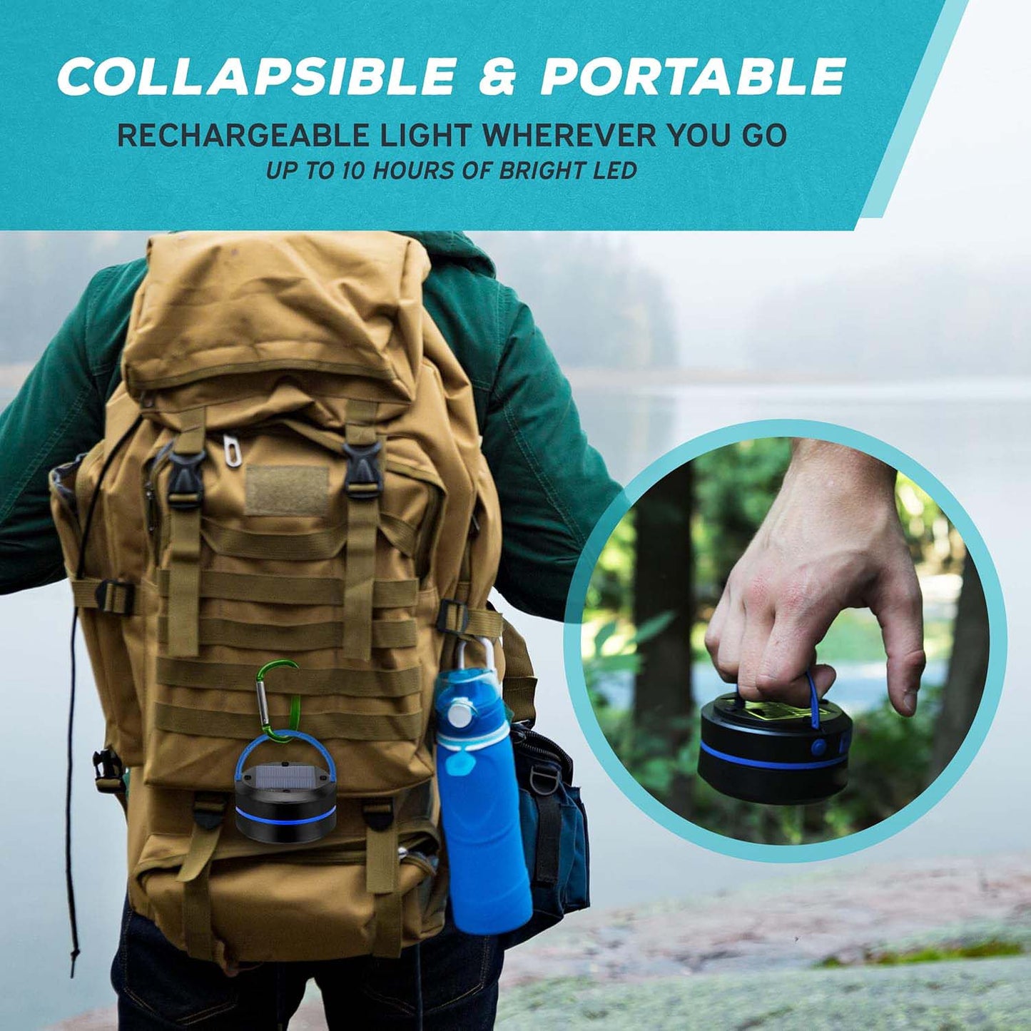 Outdoor Solar Lantern — Dual Charging (Solar/Plug-in) — Retractable LED Emergency Light