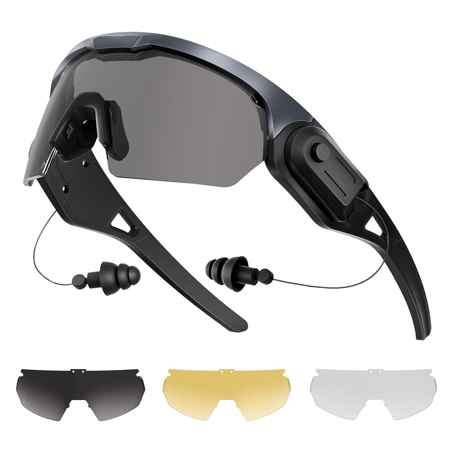 Shooting glasses with earplugs